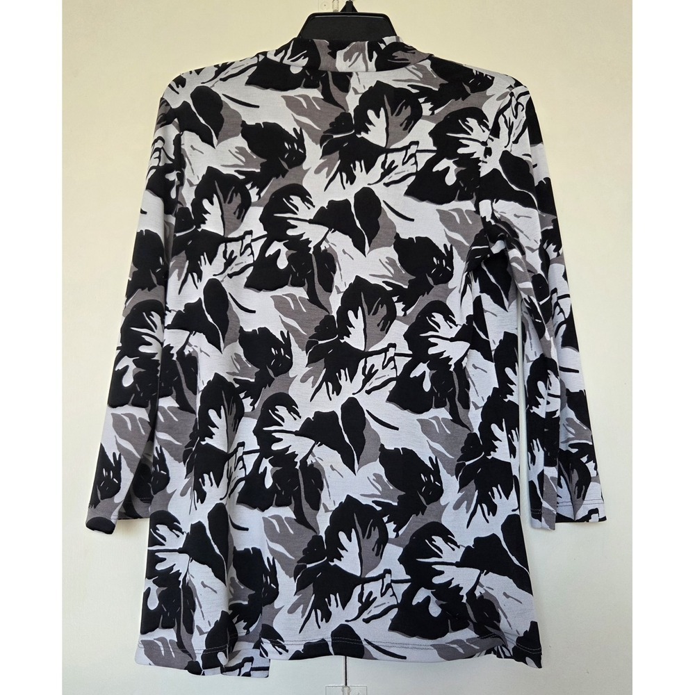 KASPER Small Open Front Cardigan Black/White Abstract Flowy Excellent Condition - Picture 2 of 3